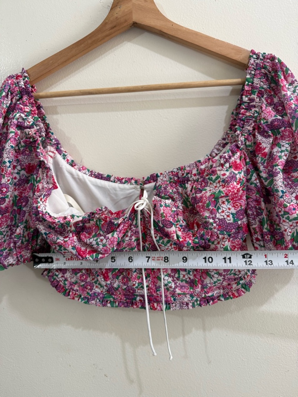For Love And Lemons Pink Floral Tie-Front Puff Sleeve Crop Top - Picture 4 of 6